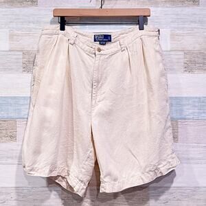 POLO Ralph Lauren Linen Tyler Shorts Beige Pleated 8.5" Inseam Casual Mens 38